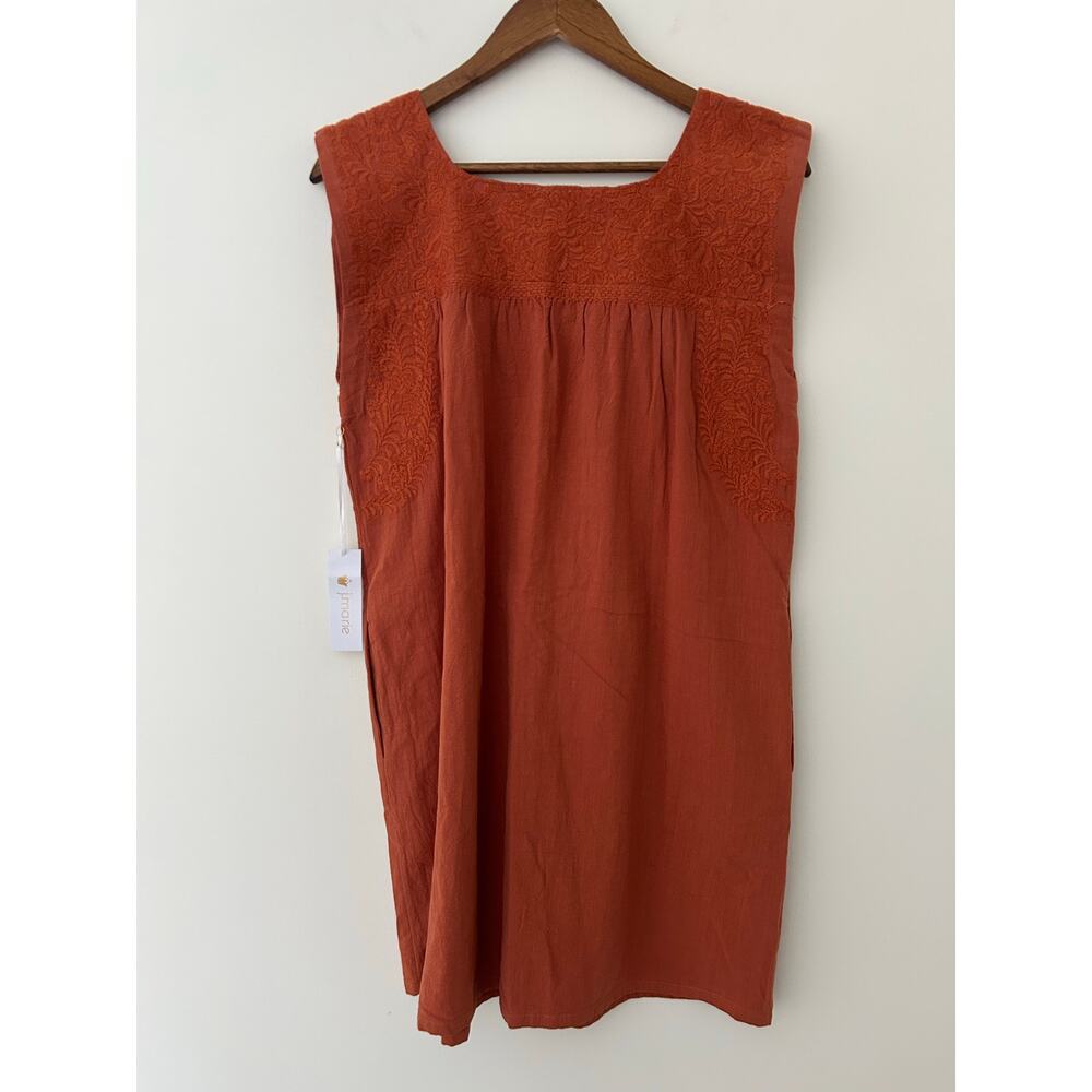 NWT J. Marie S $114 Story Dress Burnt Orange Shift Embroidered Sleeveless Cotton - Picture 7 of 9